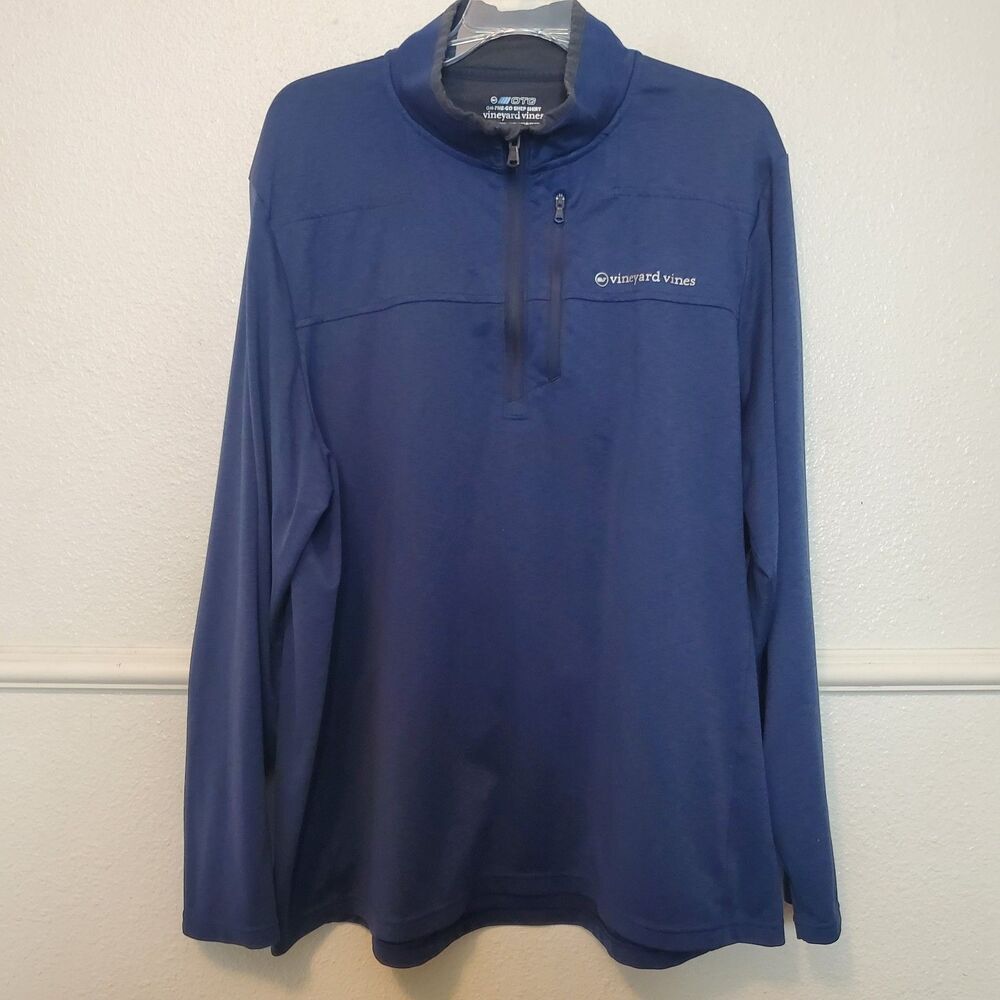Vineyard Vines Mens On The Go Shep Shirt‎ Sz XL Deep Bay Blue Pullover 1/4 Zip
